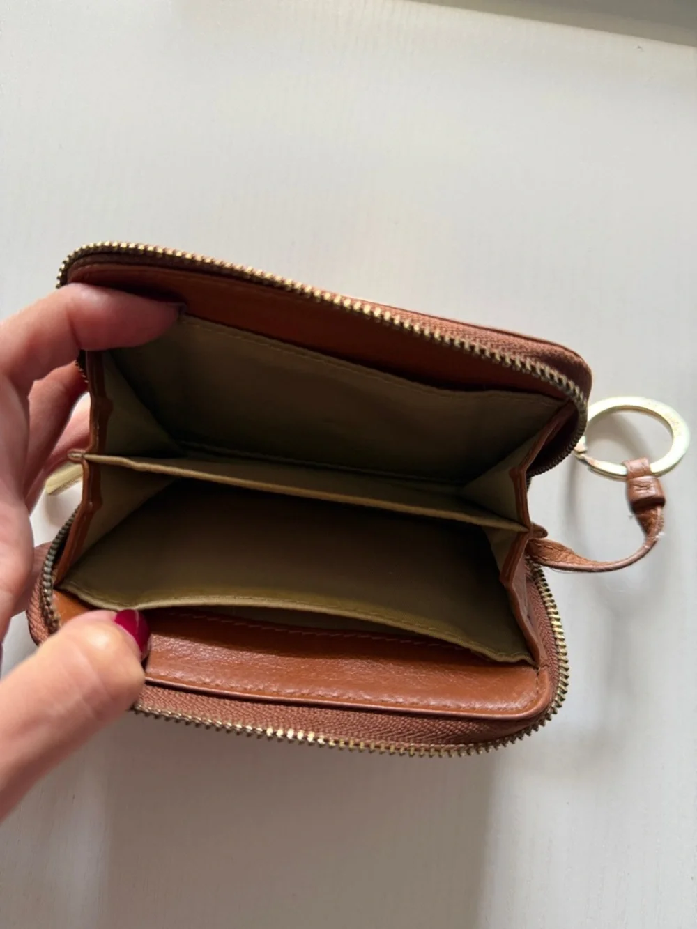 Tory Burch Cognac Leather Zip Card Case with Key Ring - Picture 6 of 7
